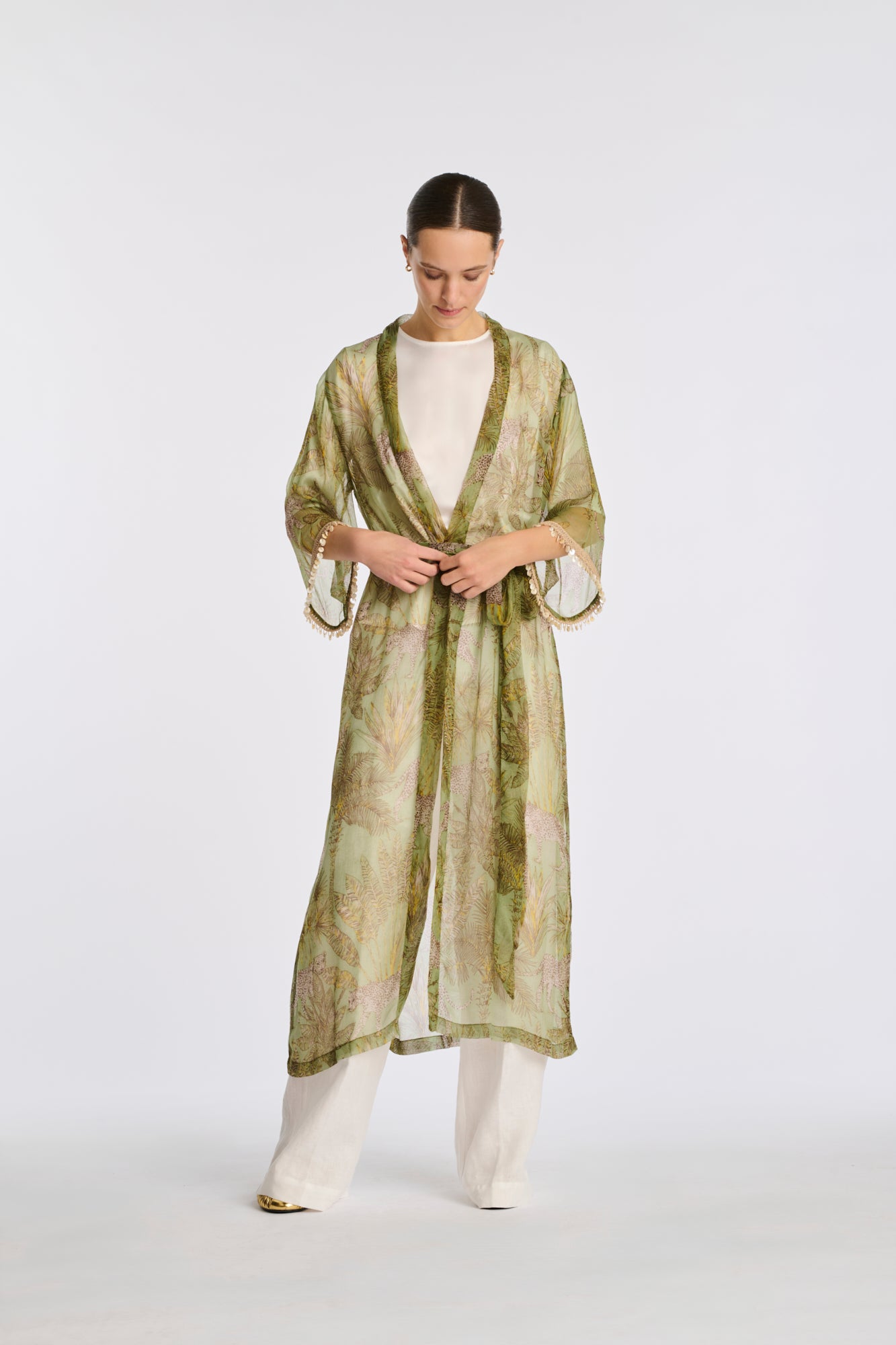 Printed voile kimono
