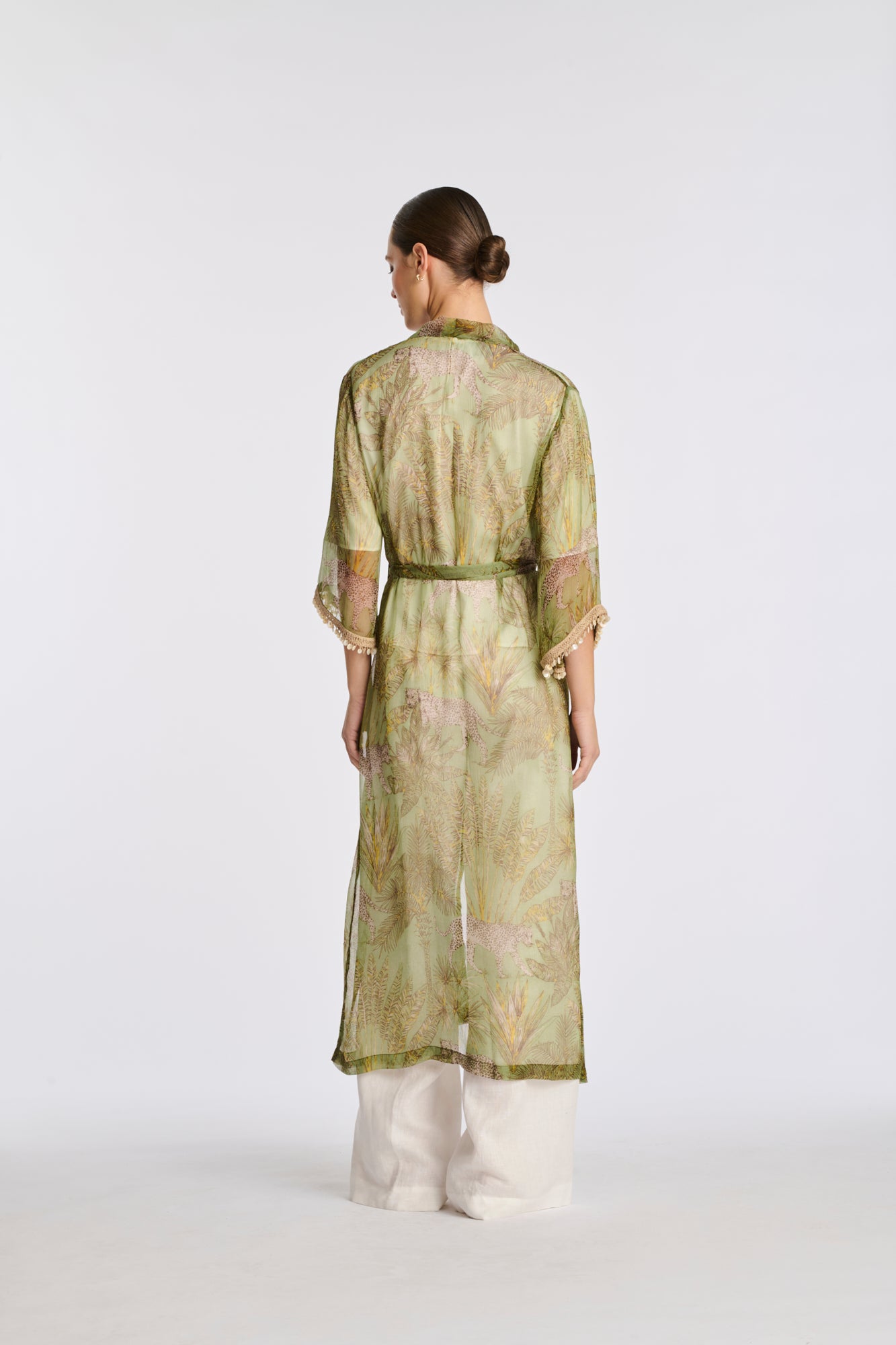 Printed voile kimono