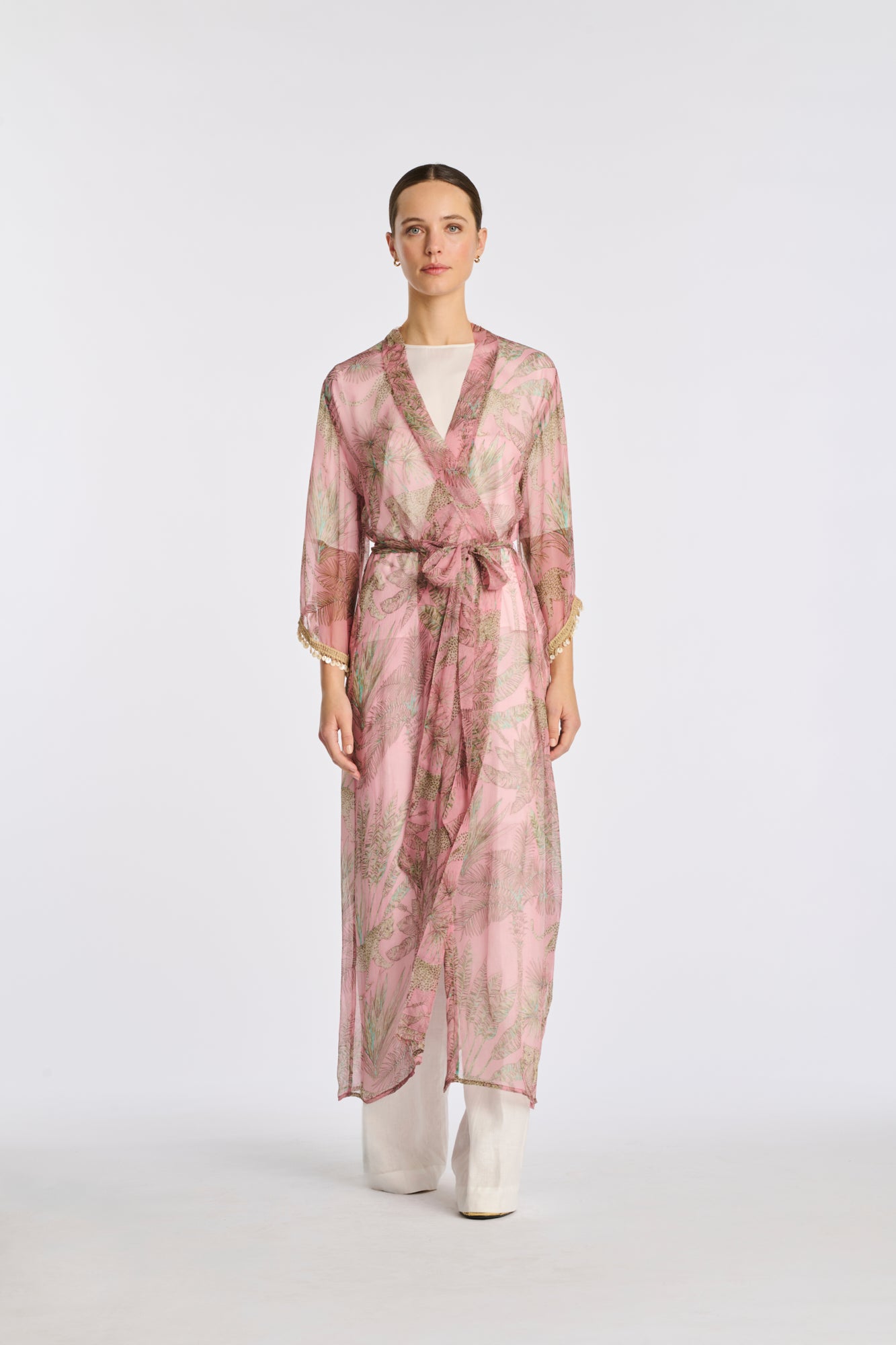 Printed voile kimono