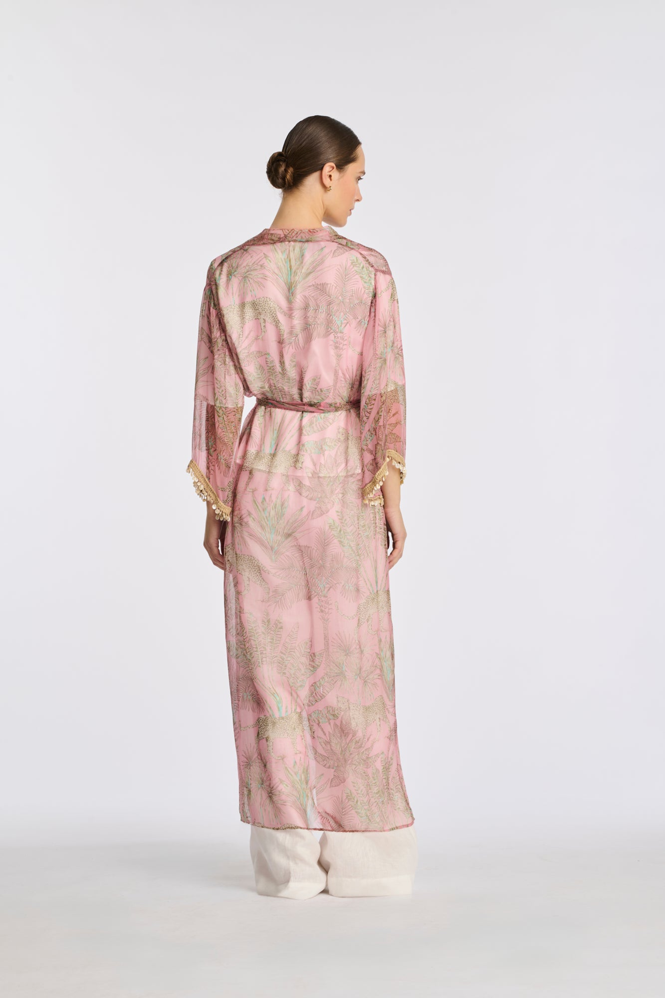 Printed voile kimono