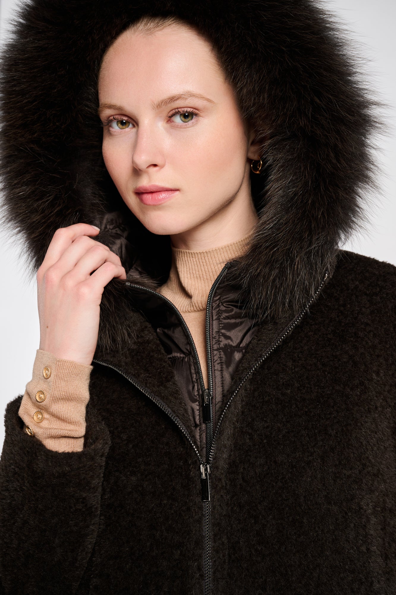 Wool coat and ultra-light padded jacket