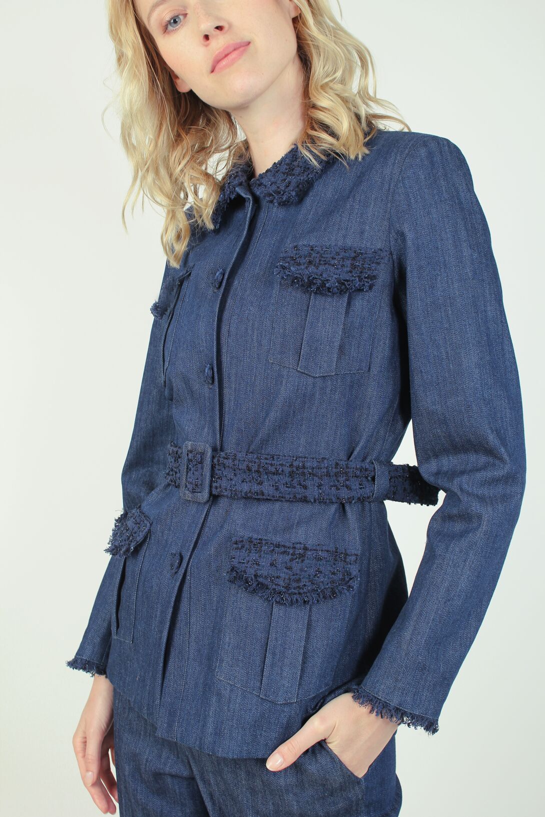 Veste saharienne en coton bleu