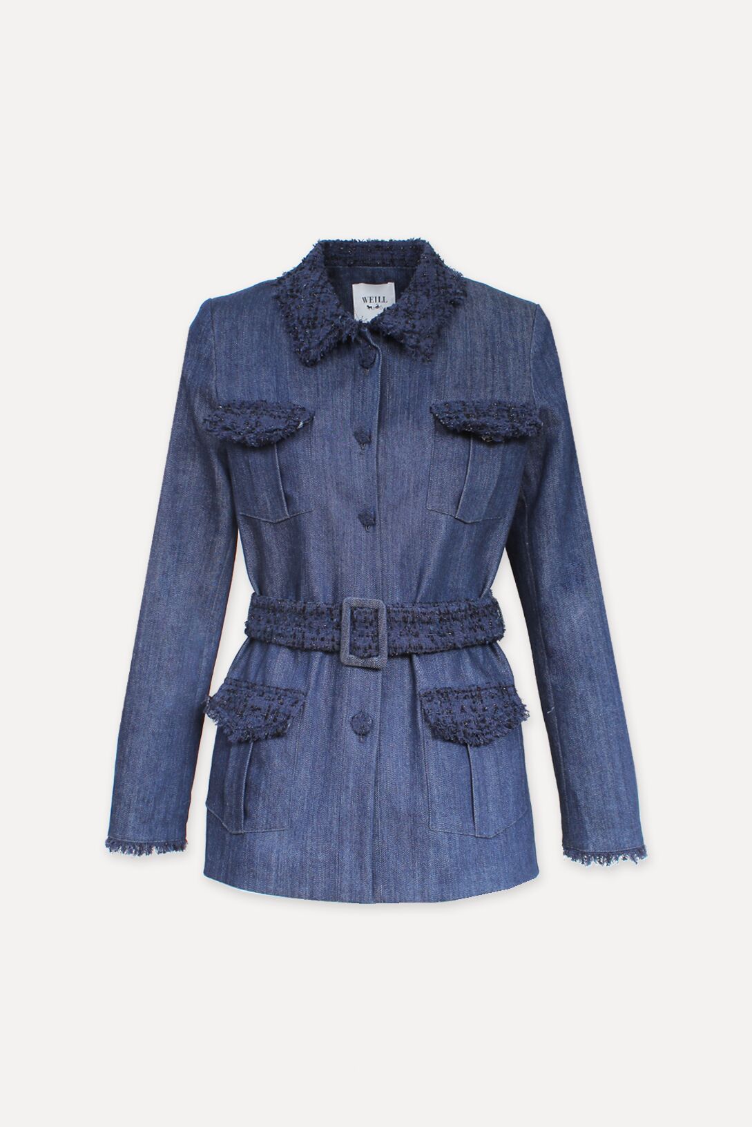 Veste saharienne en coton bleu
