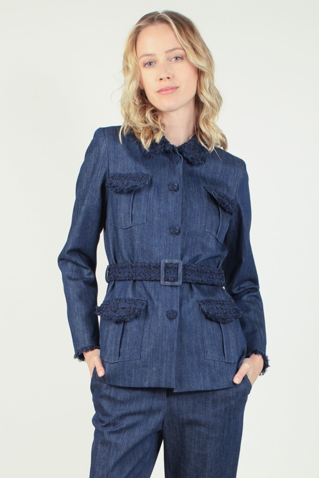 Veste saharienne en coton bleu