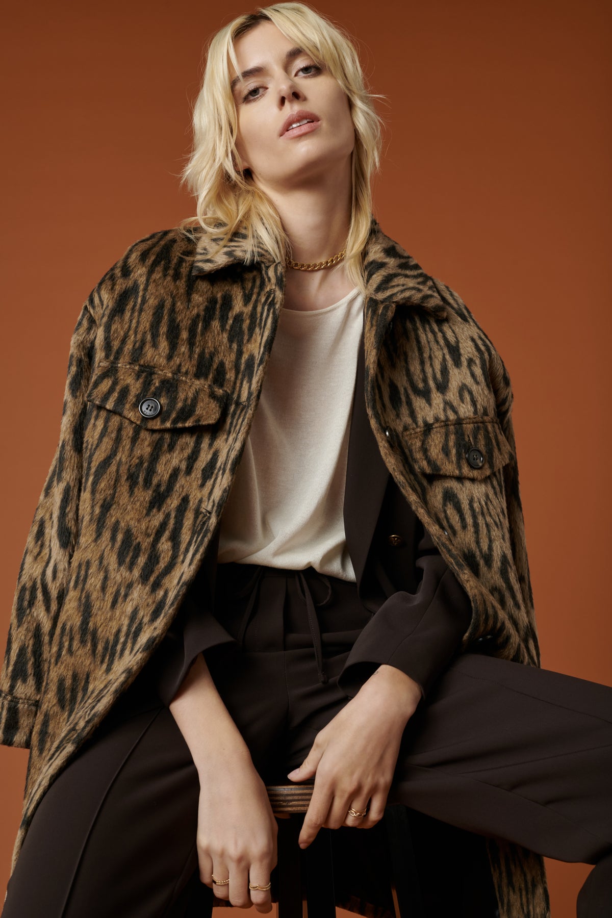 Manteau en laine imprimé leopard