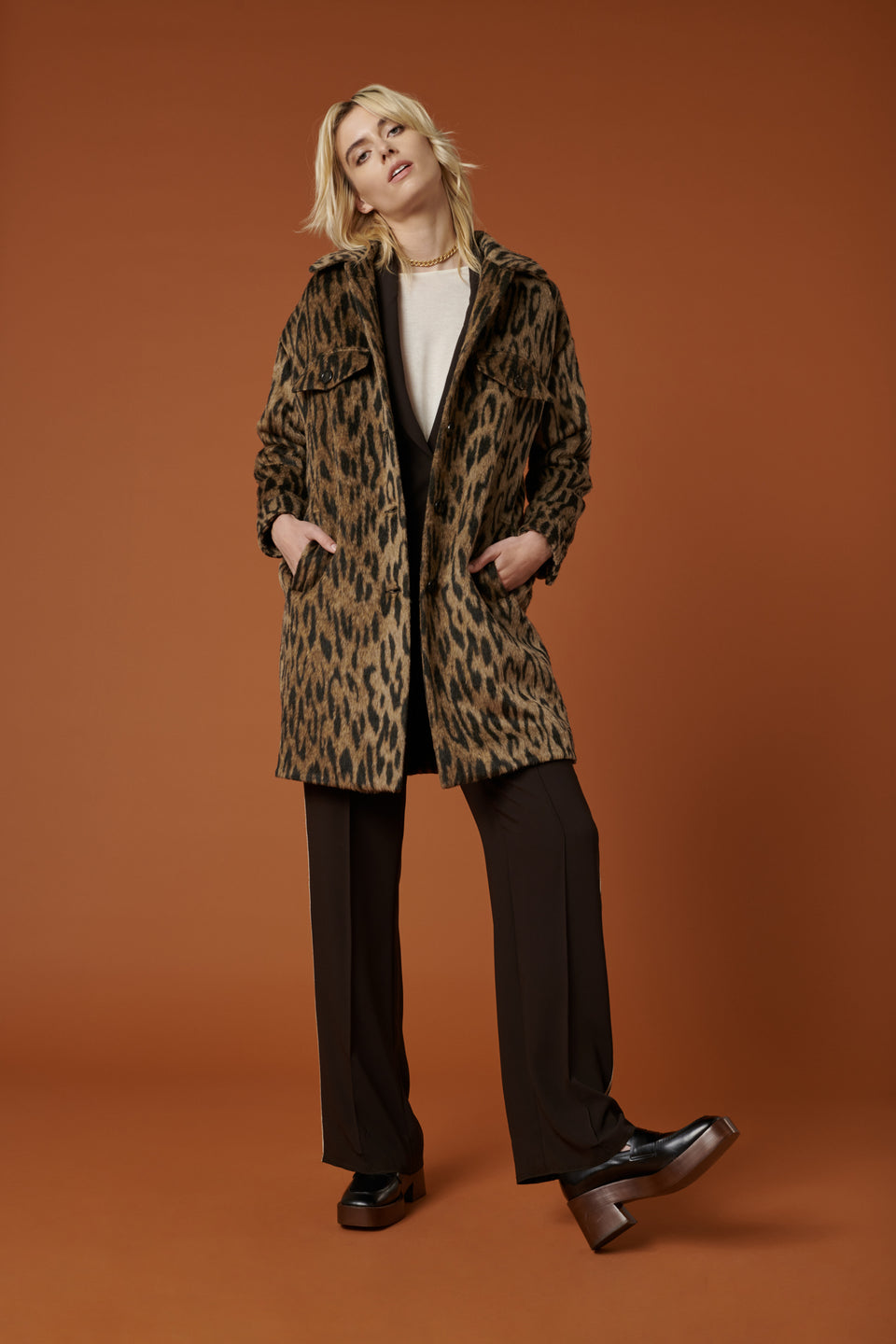 Manteau en laine imprimé leopard