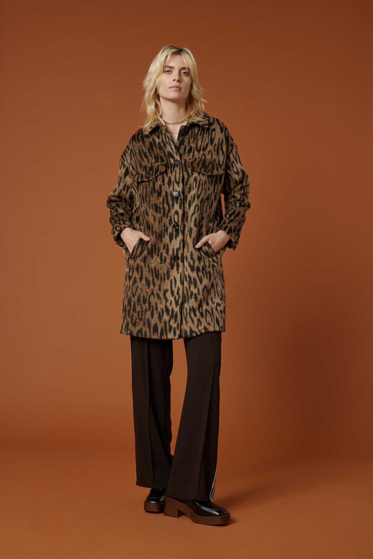 Manteau en laine imprimé leopard