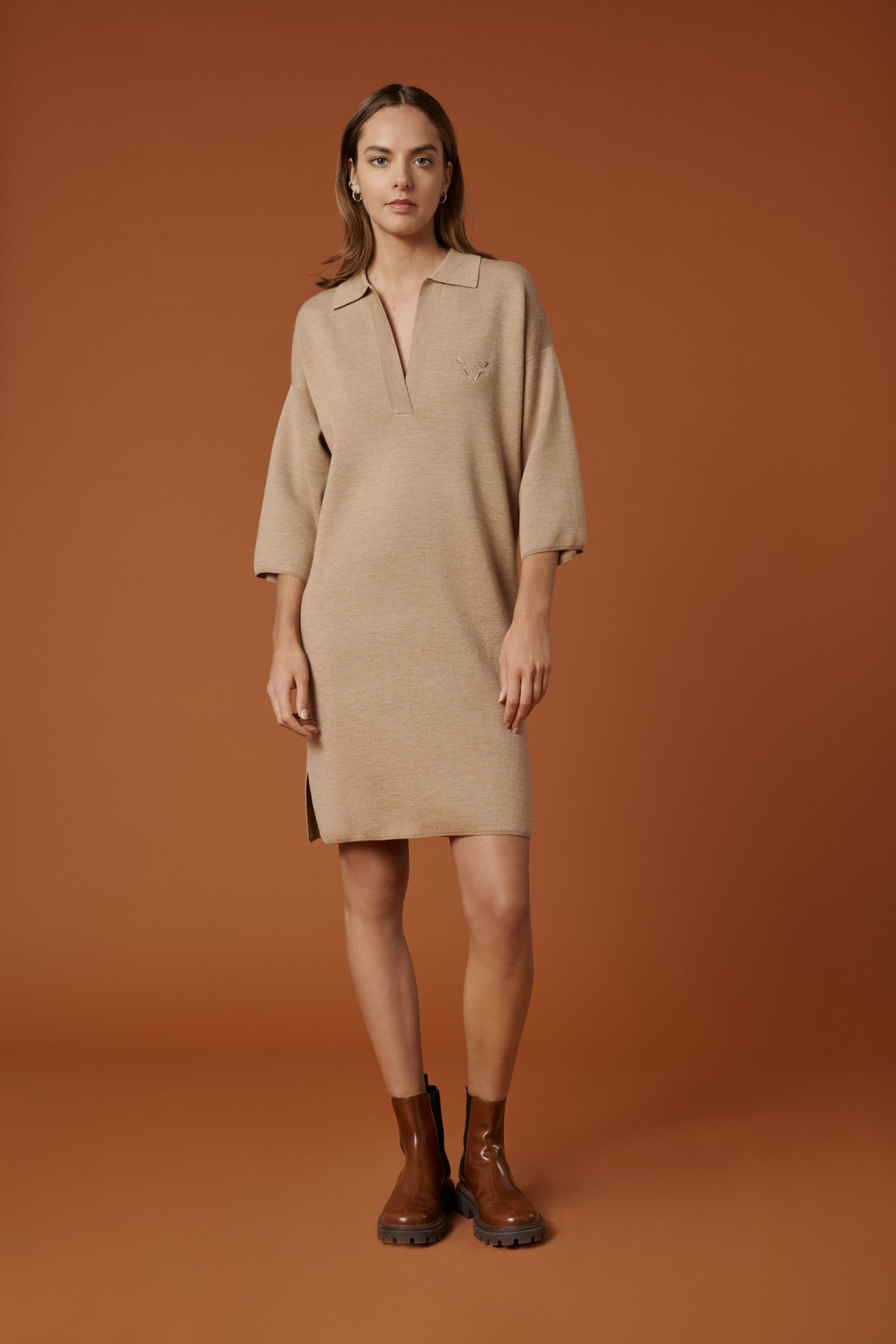 Robe polo manche 3/4 en milano pure laine