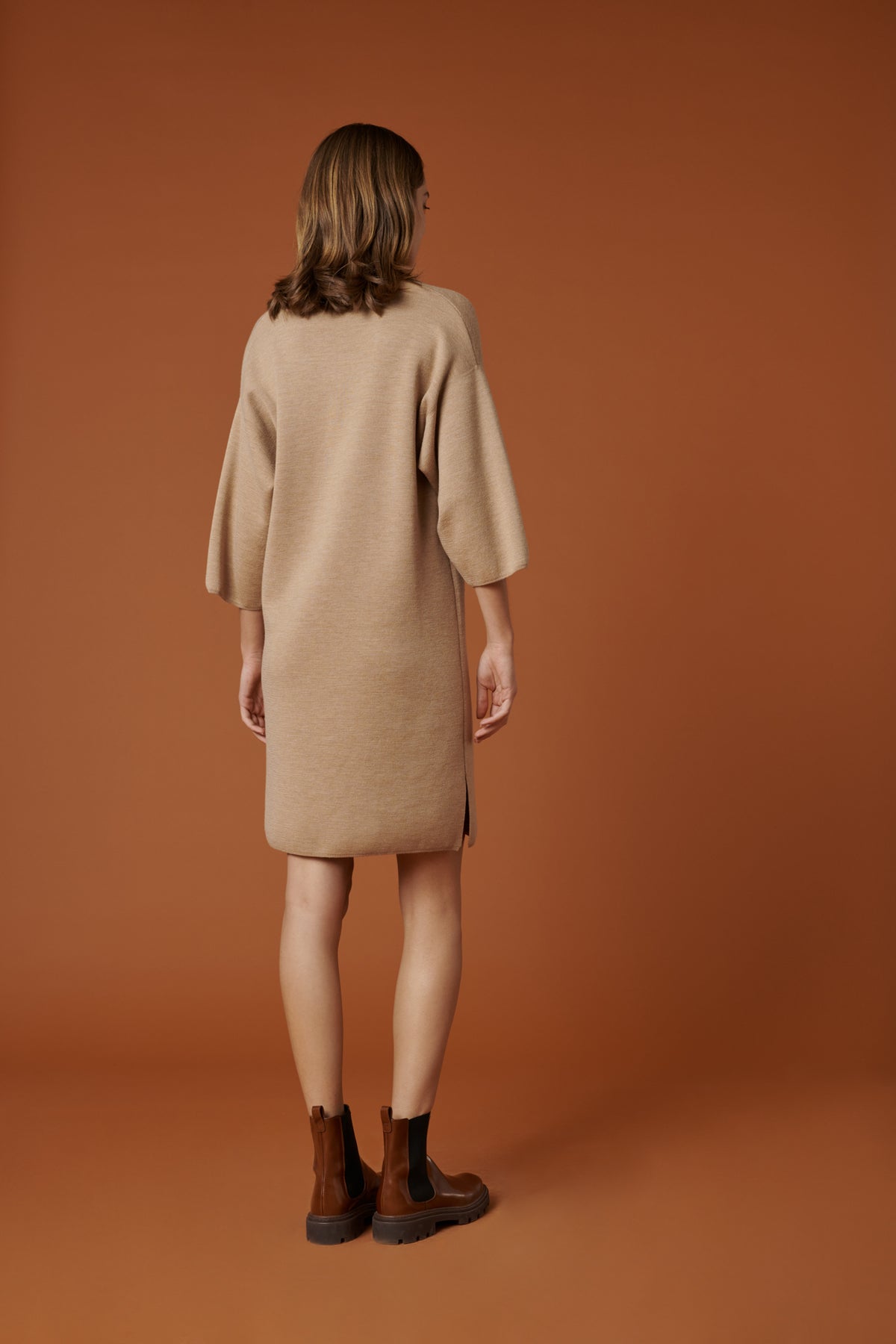 Robe polo manche 3/4 en milano pure laine