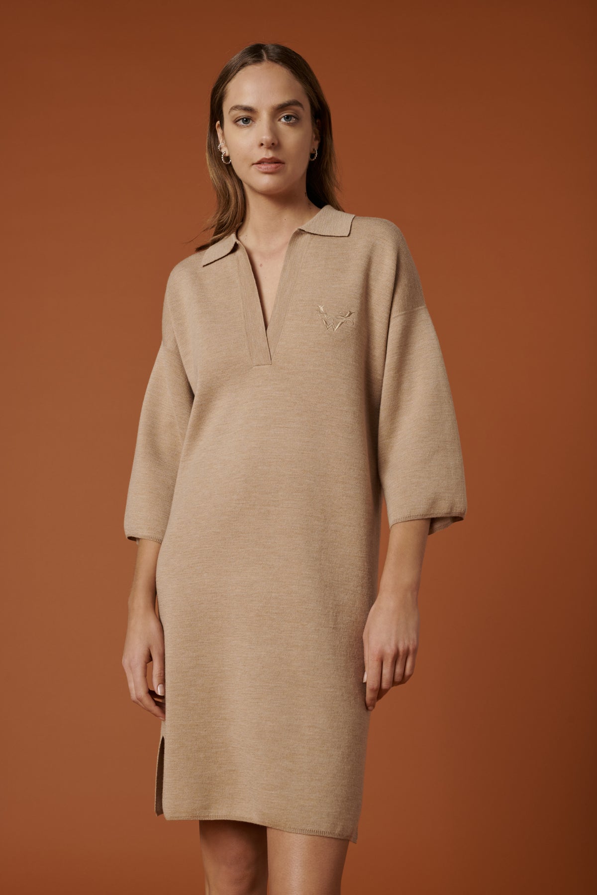 Robe polo manche 3/4 en milano pure laine