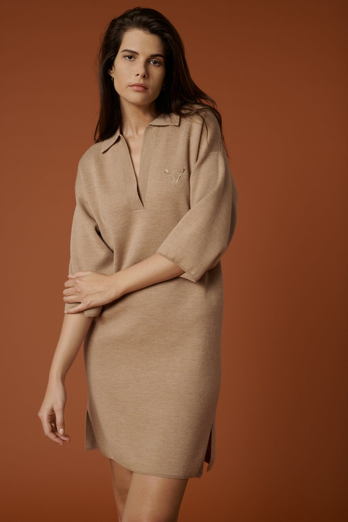 Robe polo manche 3/4 en milano pure laine