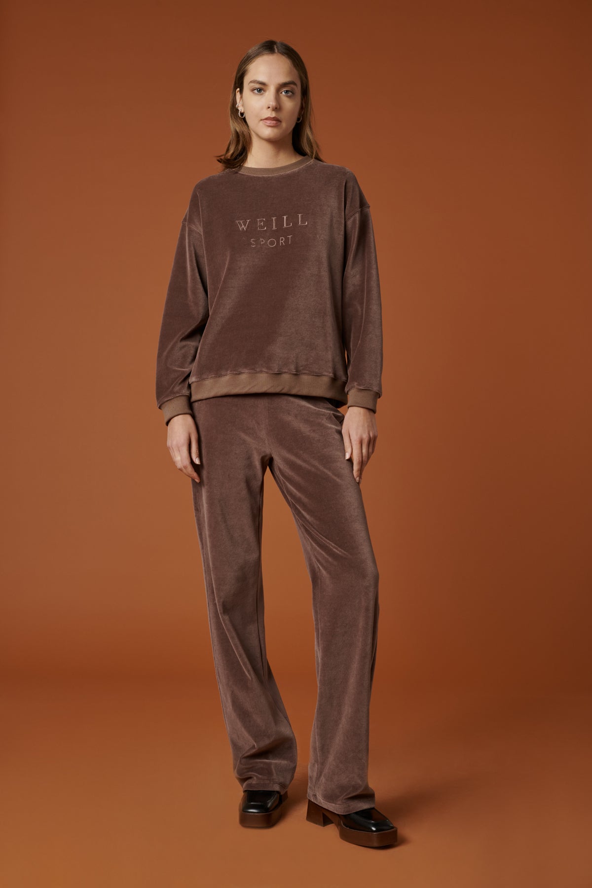 Sweat-shirt en velours éponge taupe