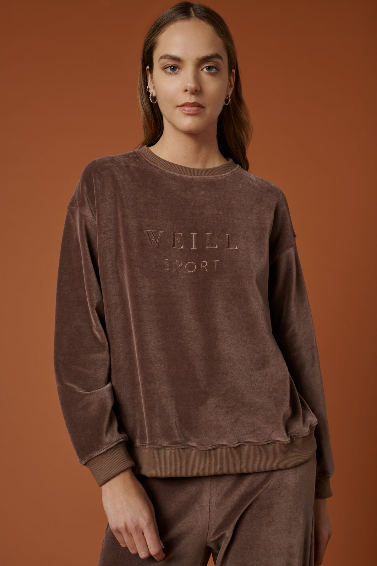 Sweat-shirt en velours éponge taupe