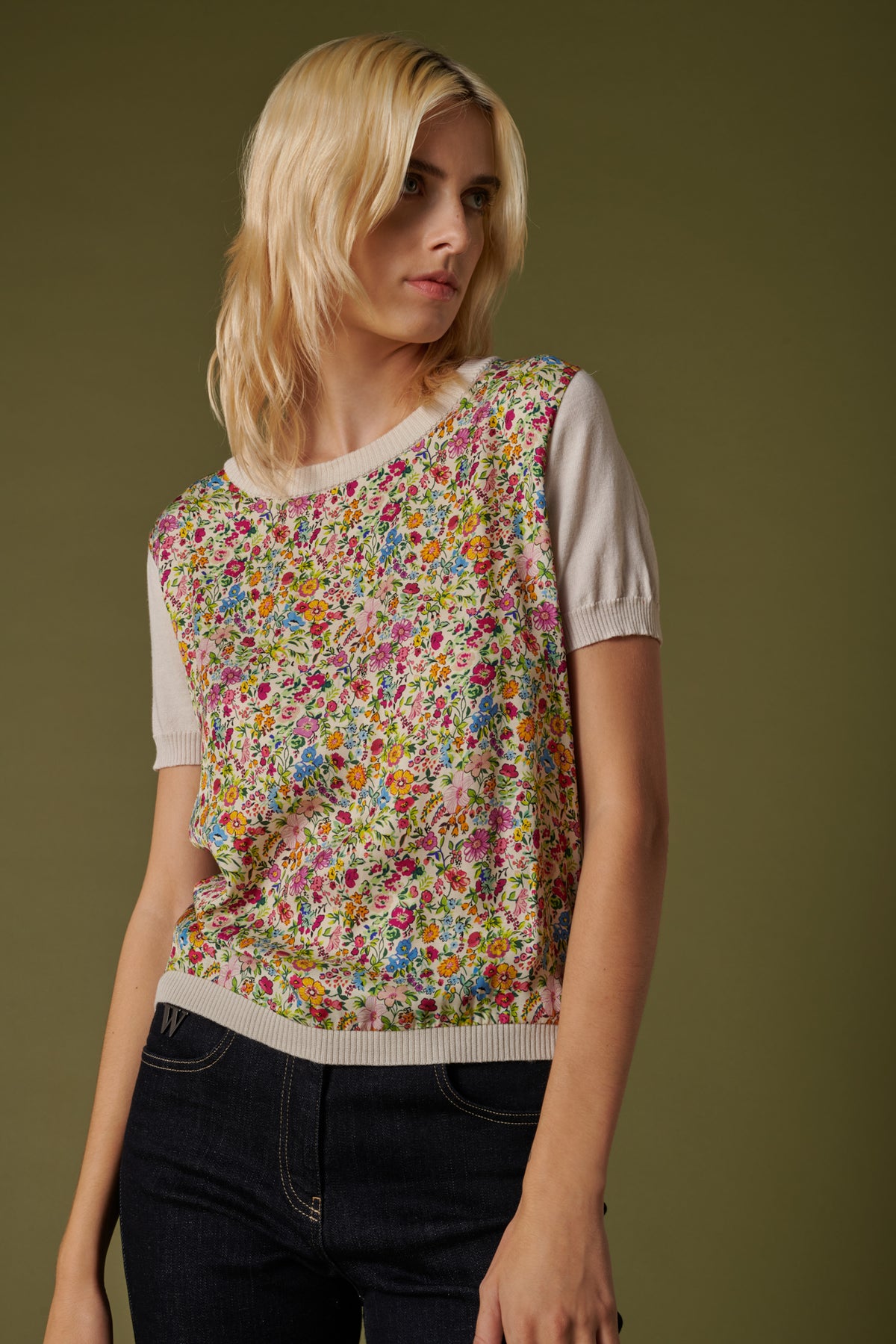 Pull manches courtes bi-matière