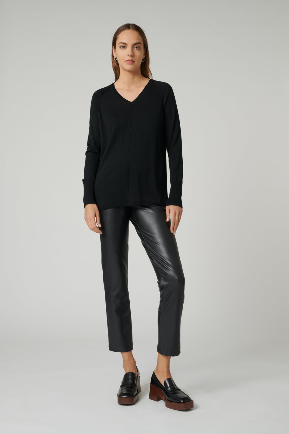 Pull col V en soie et cachemire