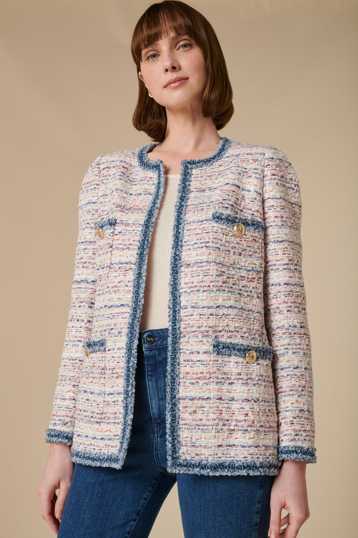 Veste en tweed à galon effet jean