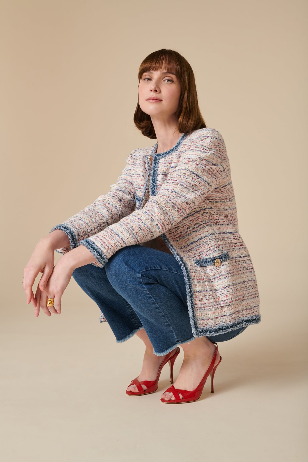 Veste en tweed à galon effet jean