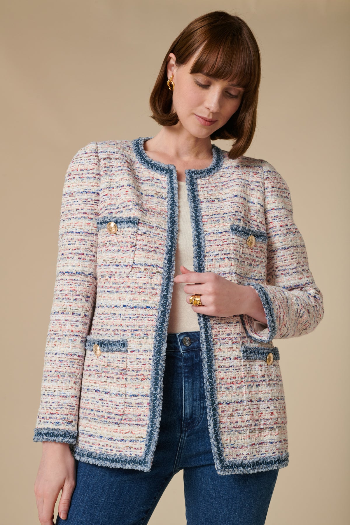 Veste en tweed à galon effet jean