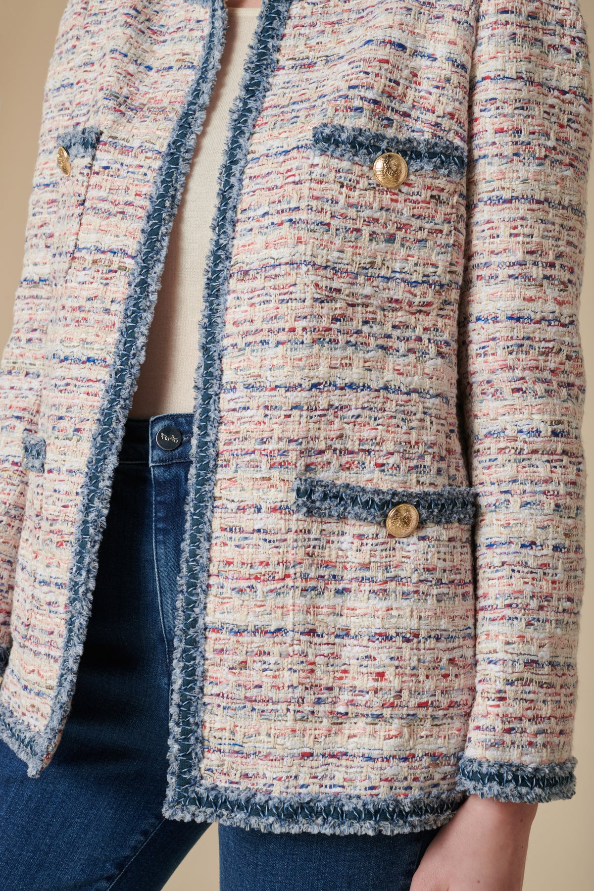 Veste en tweed à galon effet jean
