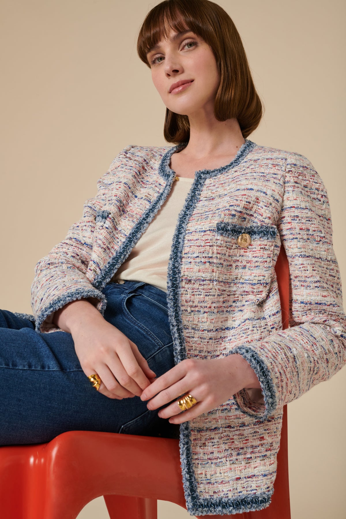 Veste en tweed à galon effet jean