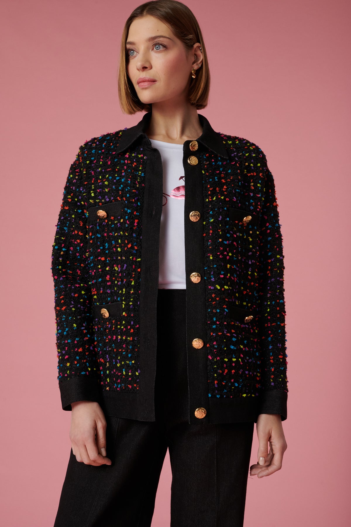Blouson tweed bi-matière