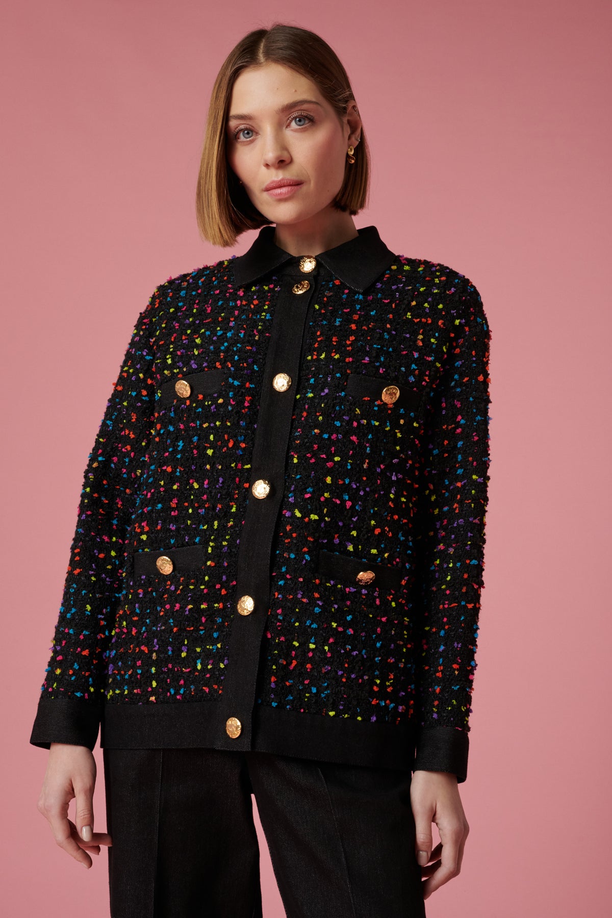 Blouson tweed bi-matière