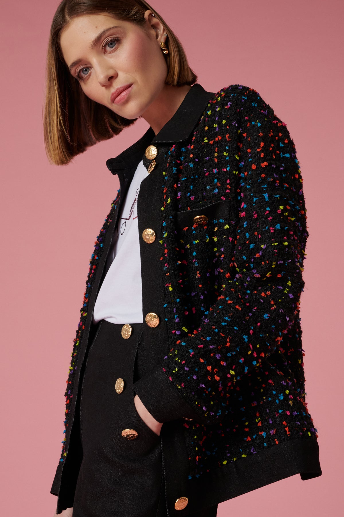 Blouson tweed bi-matière