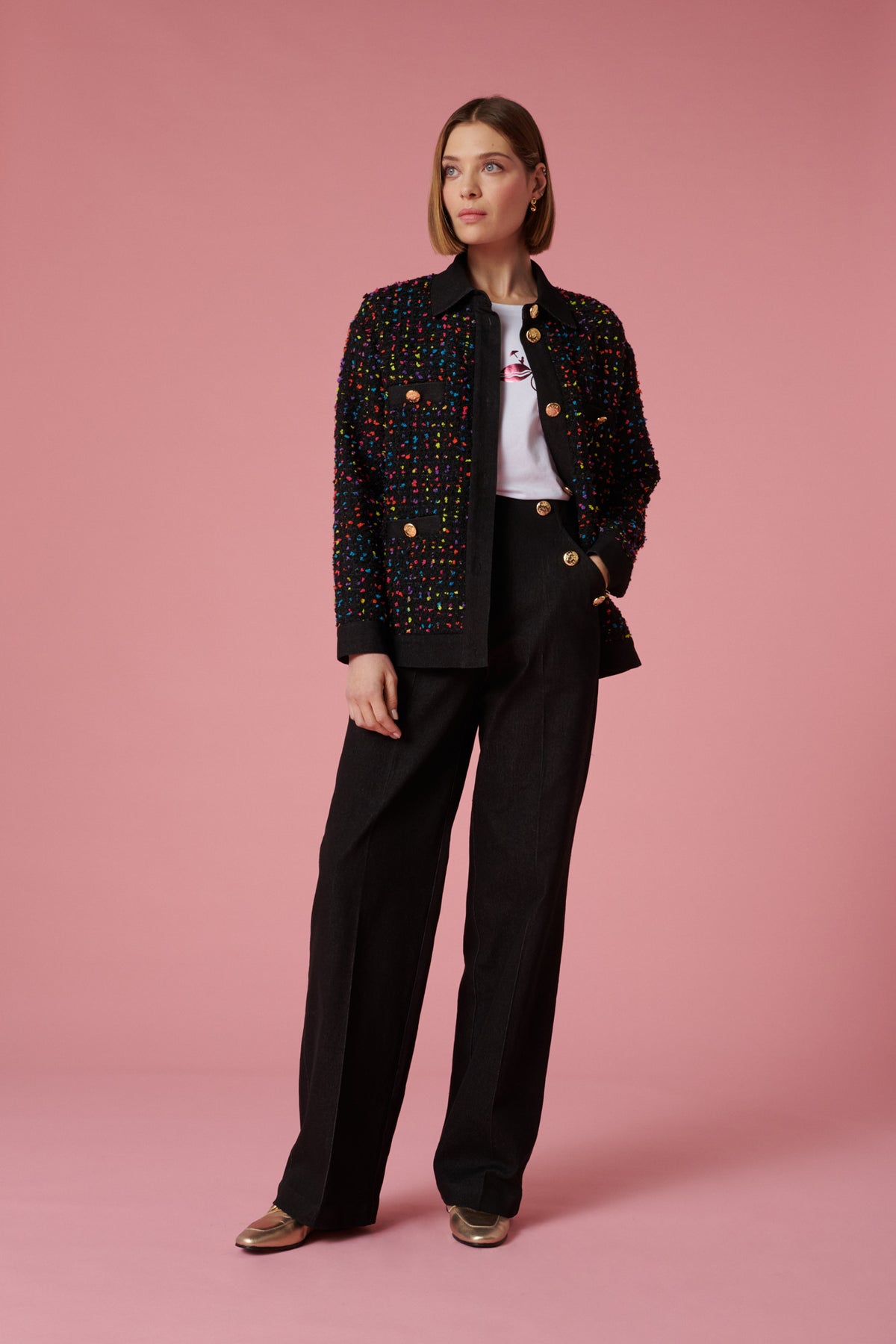 Blouson tweed bi-matière