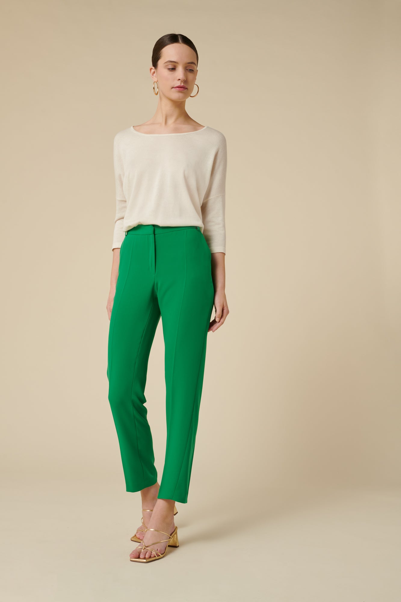 Straight microfibre trousers