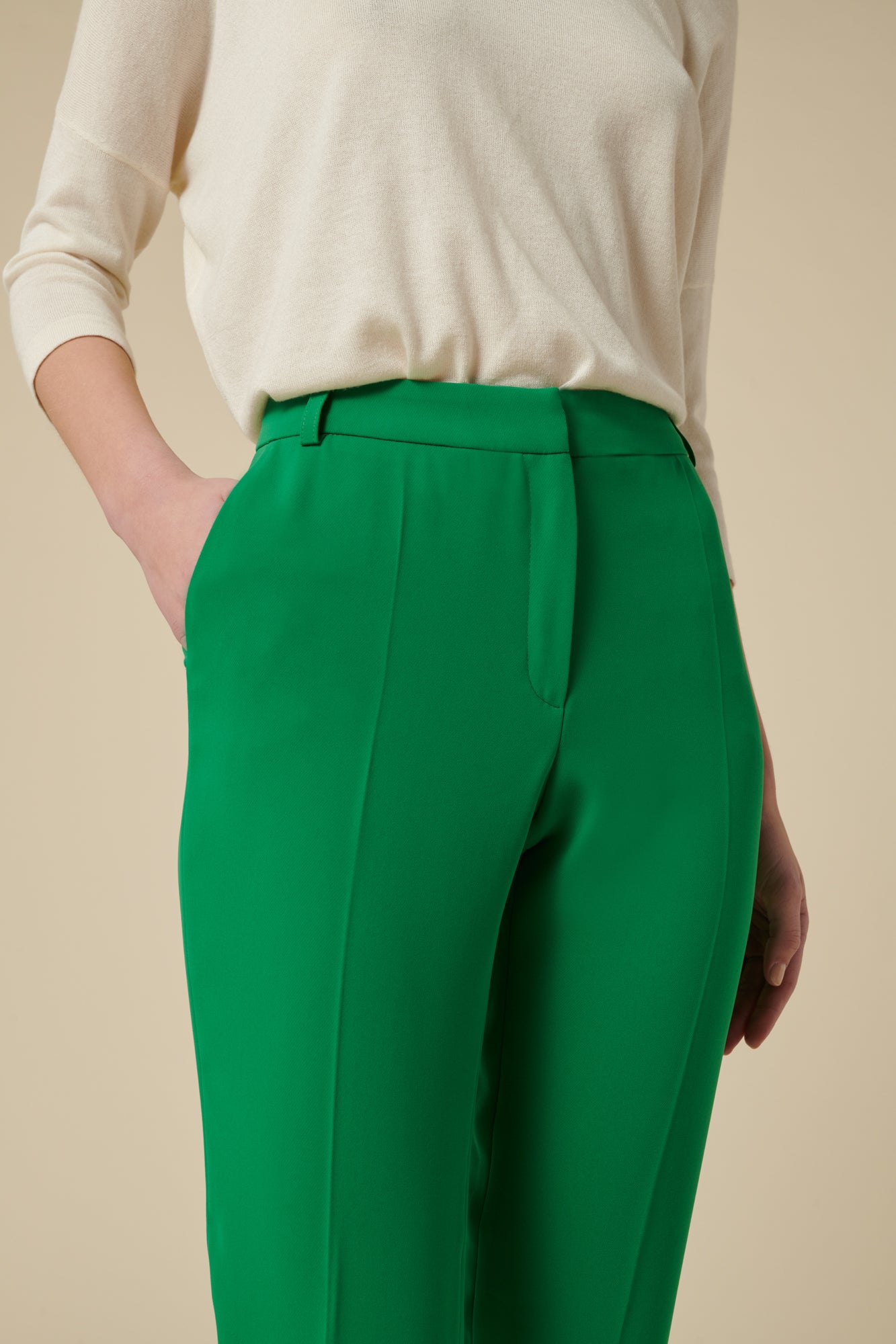 Straight microfibre trousers