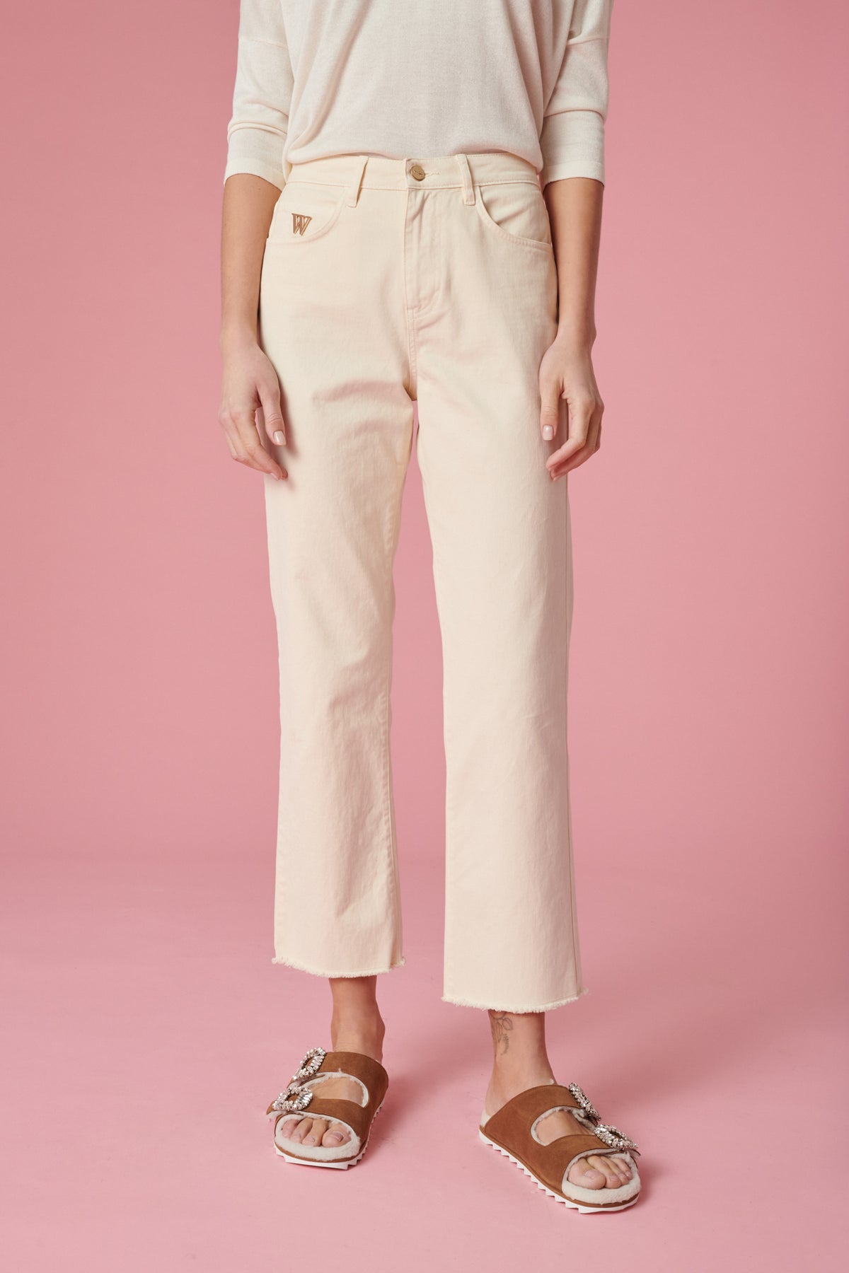 Jean crop frangé