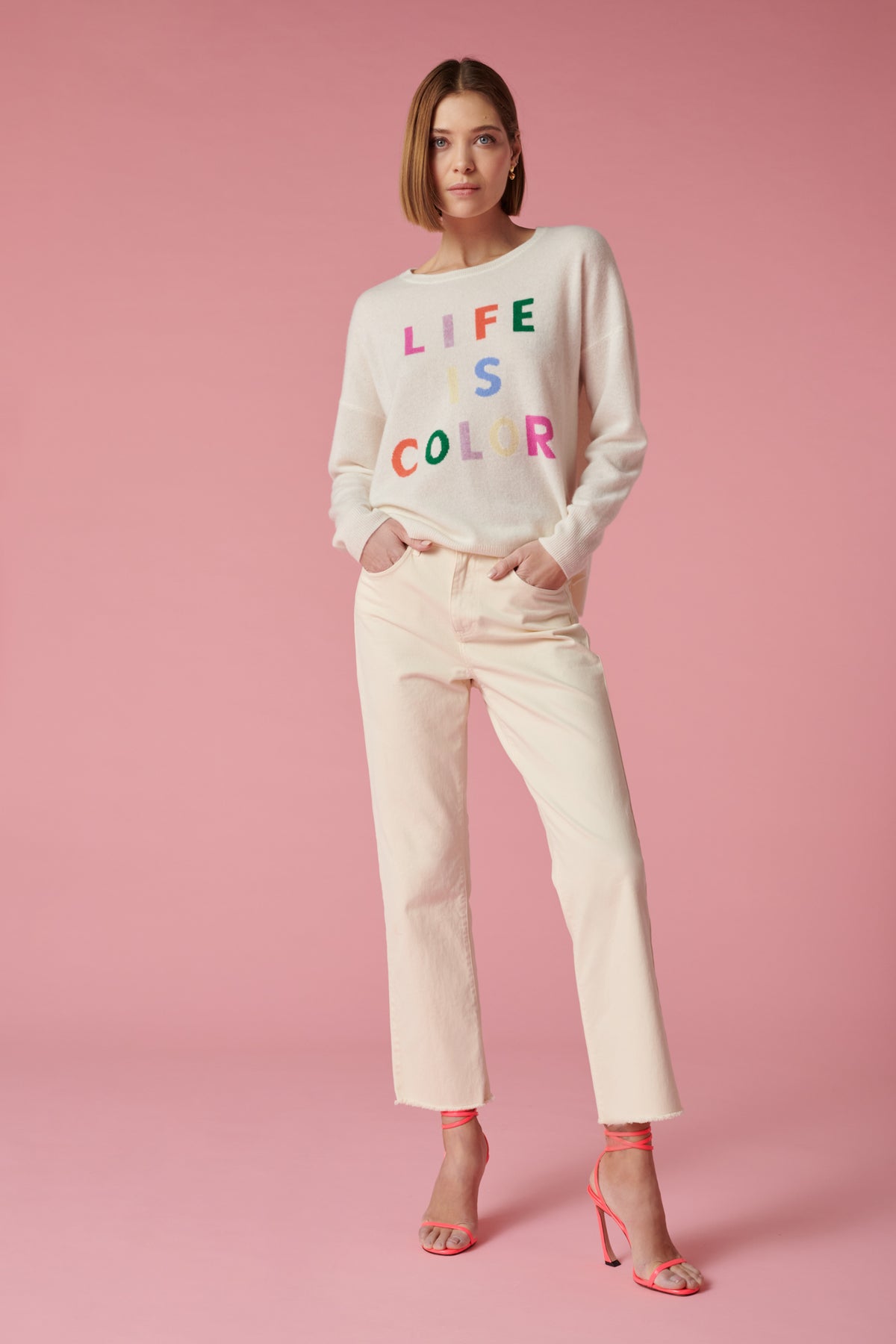 Jean crop frangé