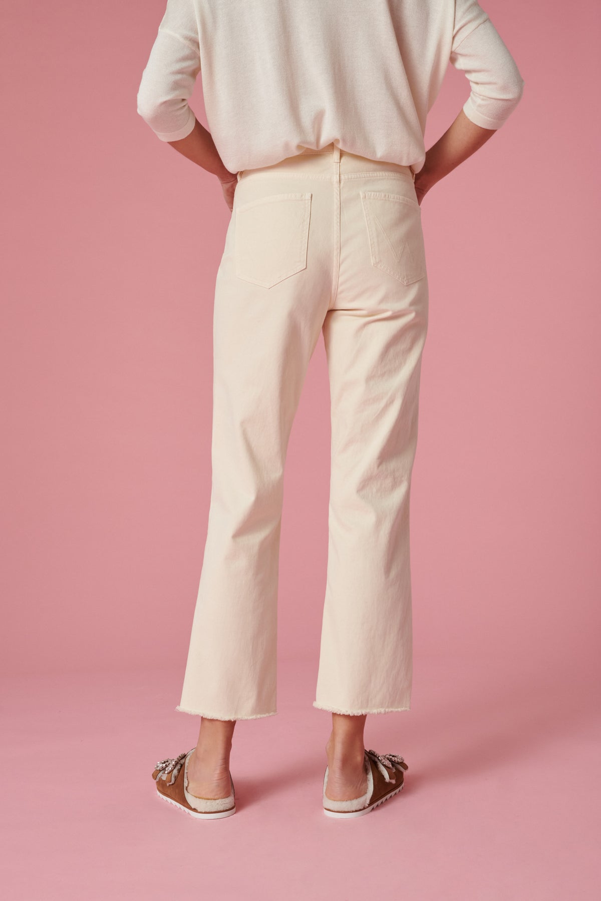 Jean crop frangé