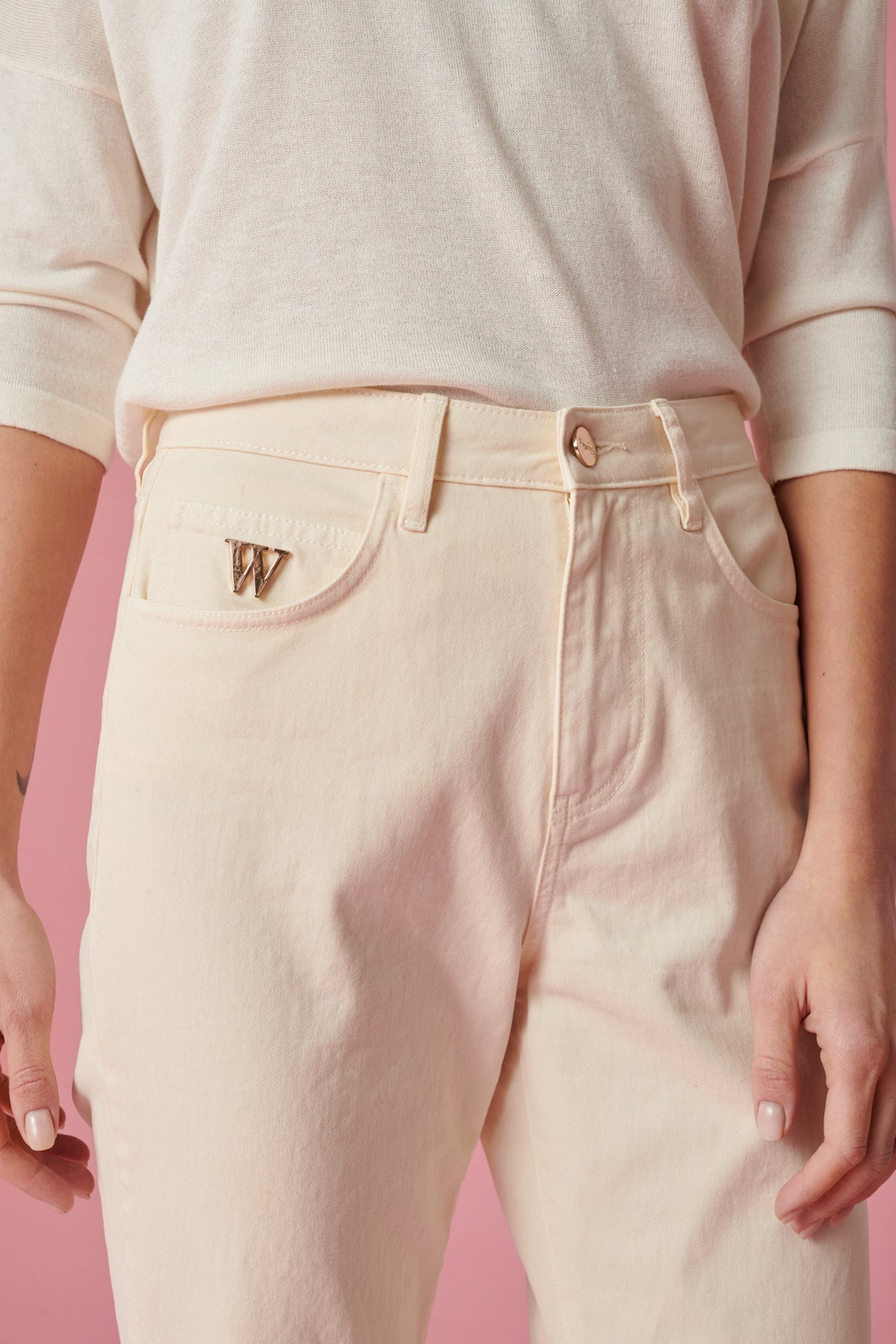 Jean crop frangé