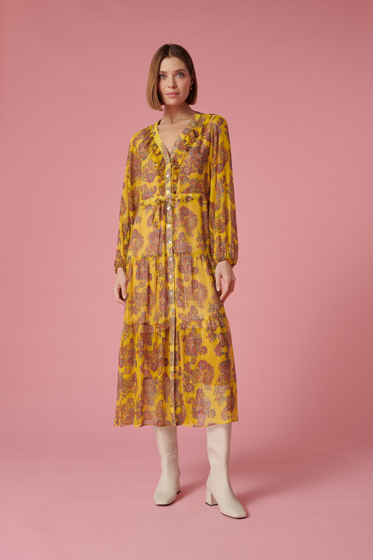 Robe longue volantée