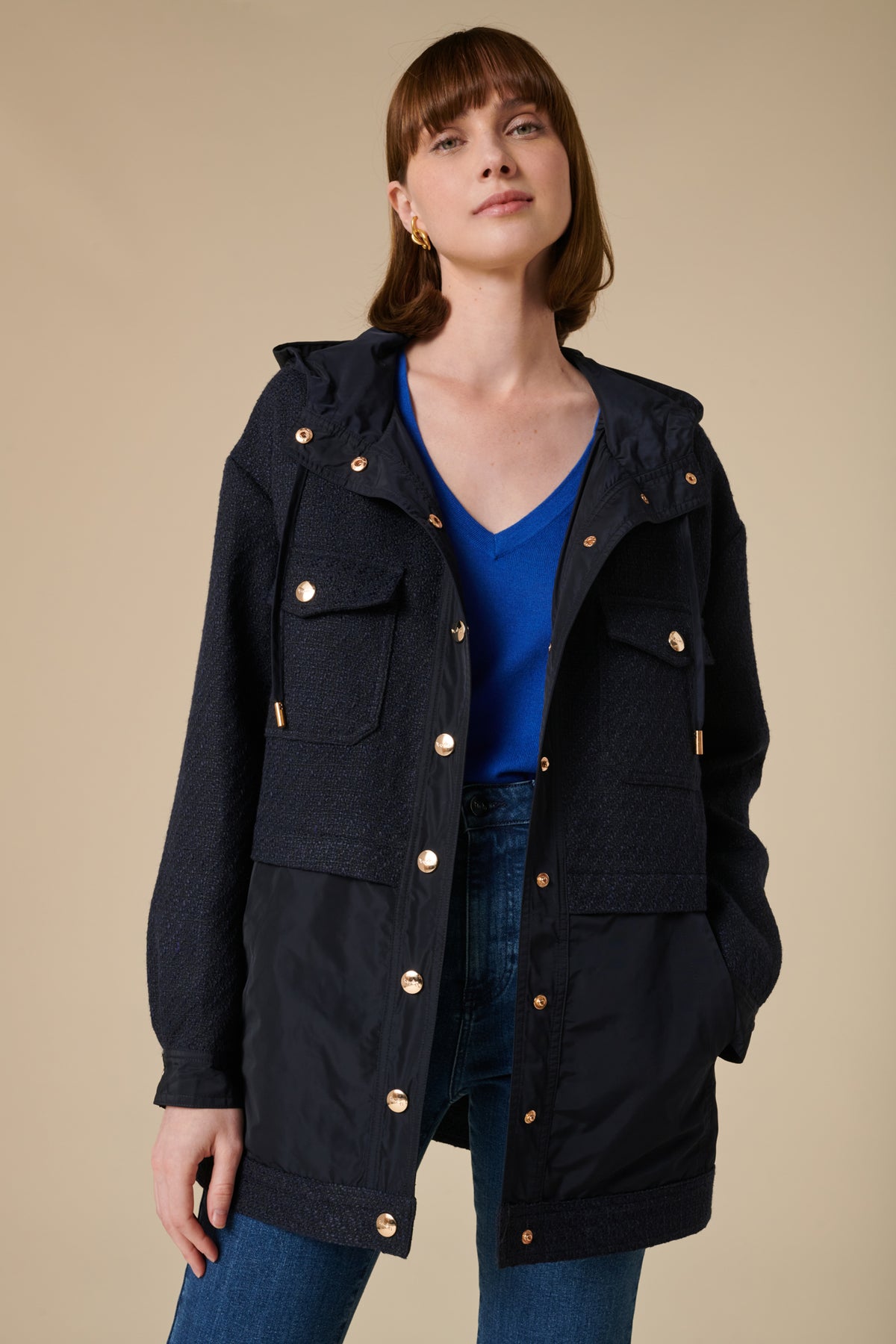 Parka en tweed bimatière