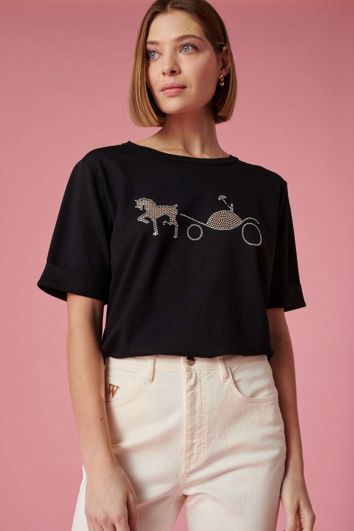 T-shirt logo strass et studs