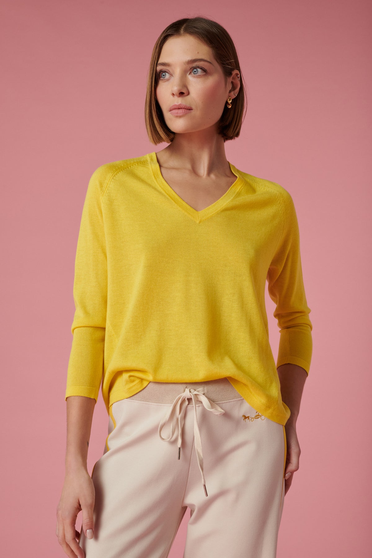 Pull col V en soie et cachemire
