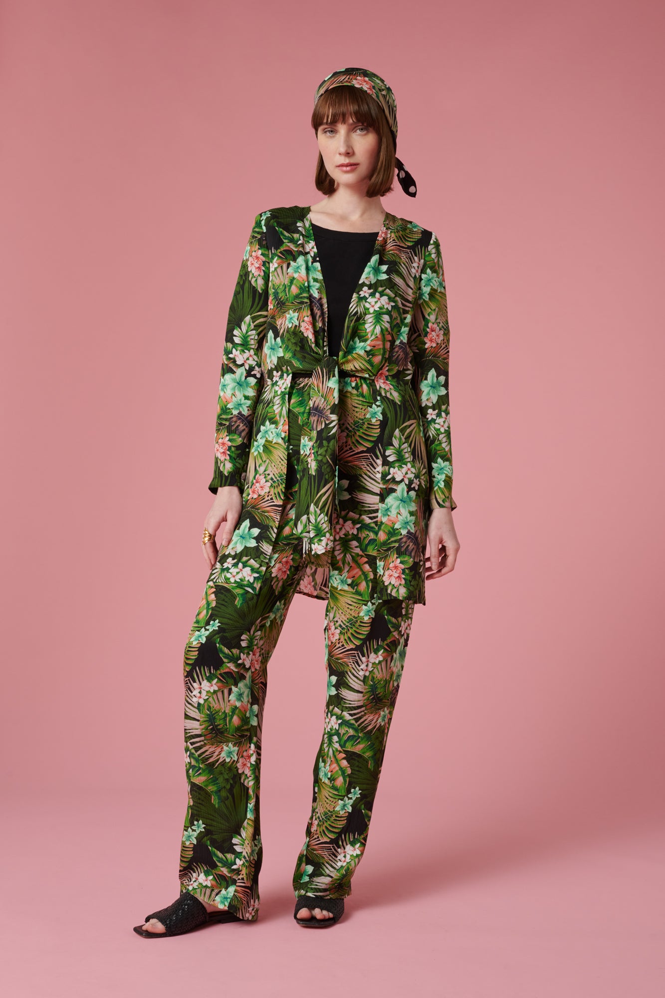 Tie-front tunic with jungle print