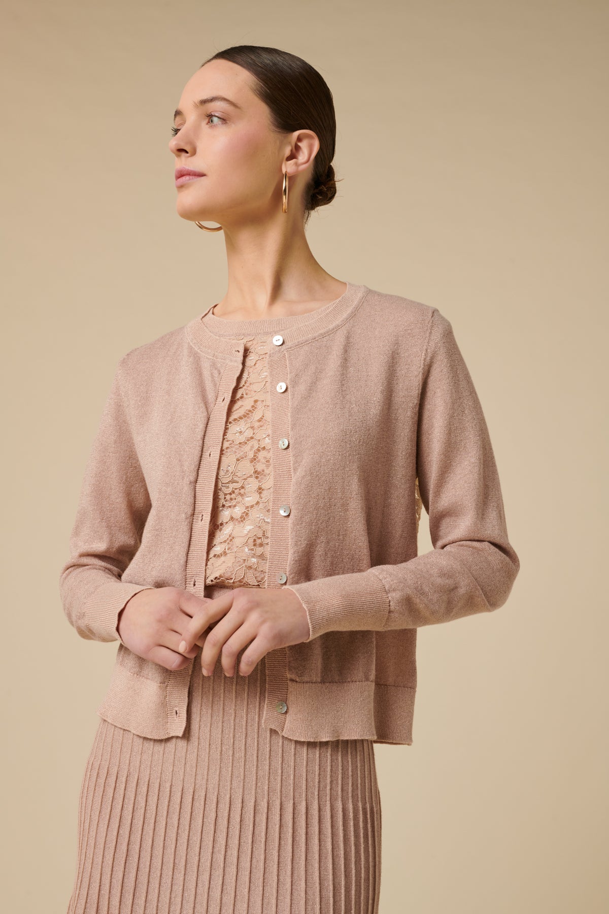 Cardigan bi-matière en maille et dentelle