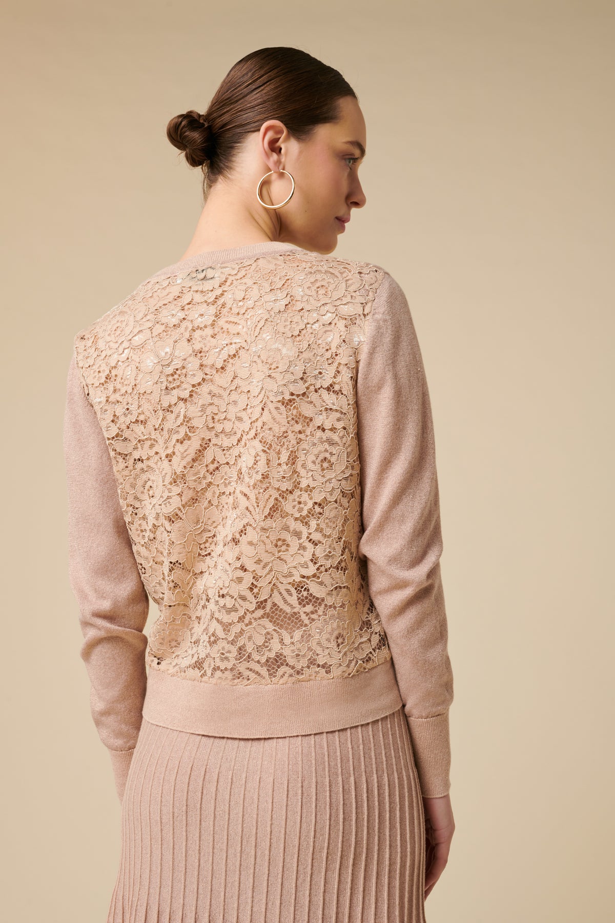 Cardigan bi-matière en maille et dentelle