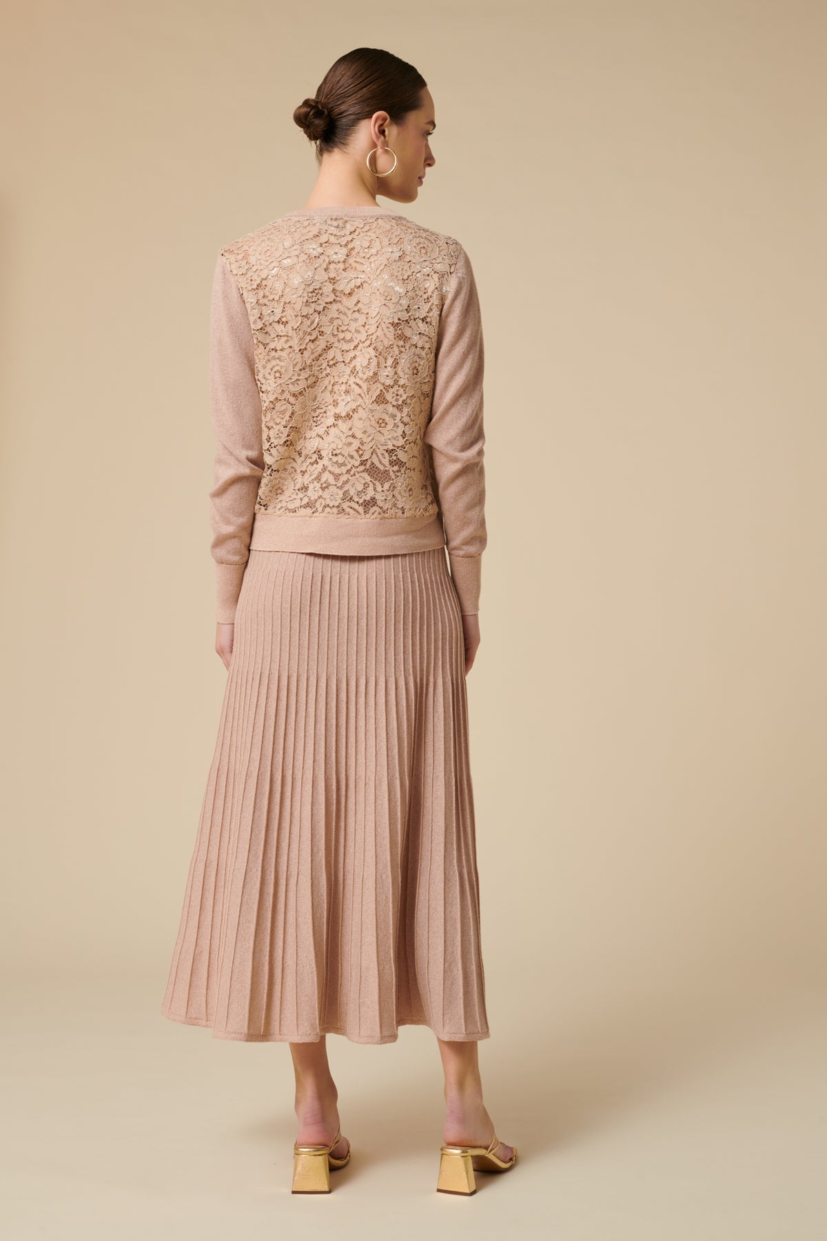 Cardigan bi-matière en maille et dentelle